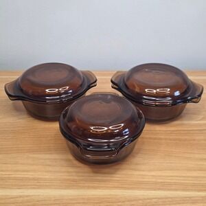 Anchor Hocking #472 Amber Baking Dish W/ Lid Fire King 12 oz Single Serve Qty 3